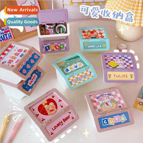 Cartoon desktop flip lid organizer girl heart sundry box jew