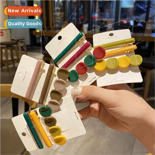 retro colorful round bean hairpin ins simple acrylic a word