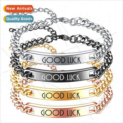 Europe engraved GOOD LUCK lucky slogan stainless steel men w
