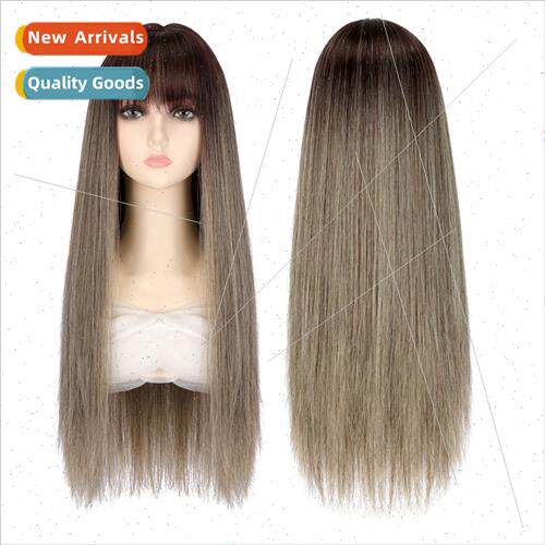 New wig head covering female gradient color long realistic n