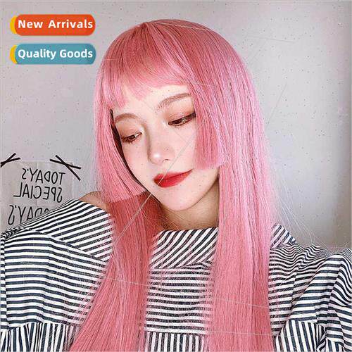Pink wig female long hime hair lola princess cut bangs cos d
