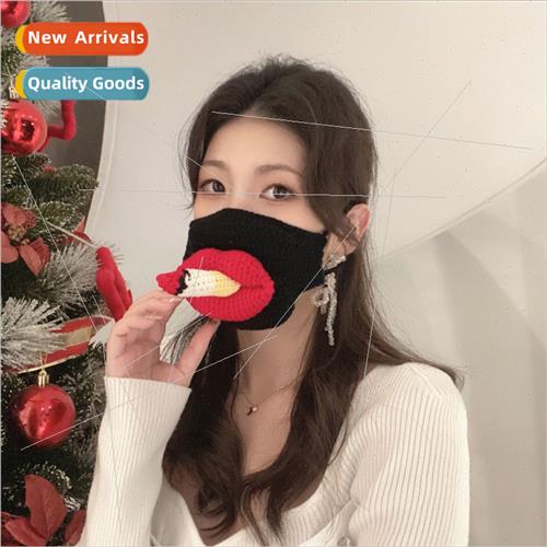 Spomask funny big lips quirky wool knted ssculpture mask hom