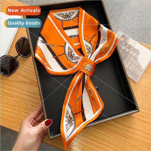 2023 new chain spring fall lazy cross small long silk scarf