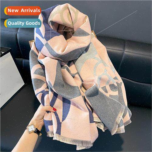 Korean  dual-use lengthened warm faux wool shawl female vers