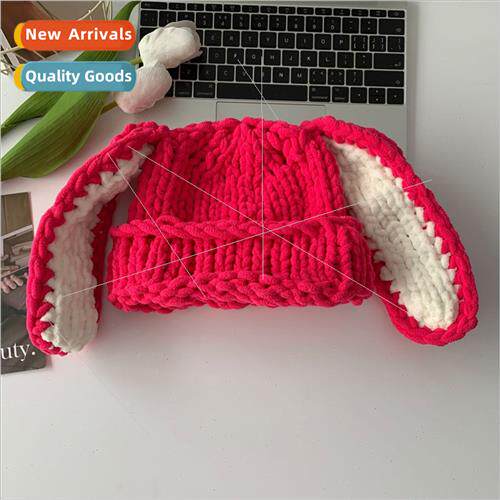 Handmade cute long rabb ears crochet wool hat children fall