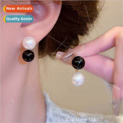mple black whe pearl earrings 2024 new tide cold wind earrin