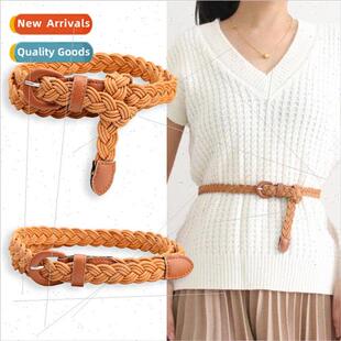 women twist rope pin wax Girl woven belt retro buckle Mori