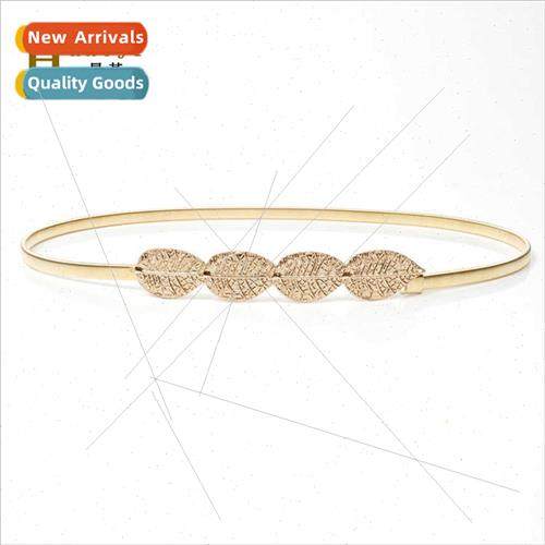 Leaf Decoration Metal Belt Women Elastic Waist Chain Belt Go
