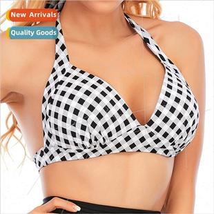 Steel Top Breasted Thin Large One Tie Plaid Cup Bikini