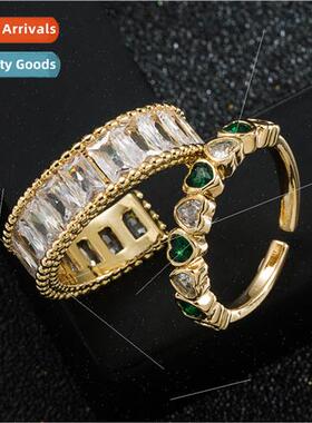 Europe Copper Gold Plated Zirconia xury Women Ring Open Adju