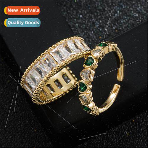 Europe Copper Gold Plated Zirconia xury Women Ring Open Adju