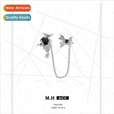 Butterfly ear clips chain onepcs earrings 925 silver pin ins