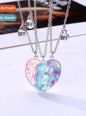 ins wind magnet necklace set good friend trio colorful sequi