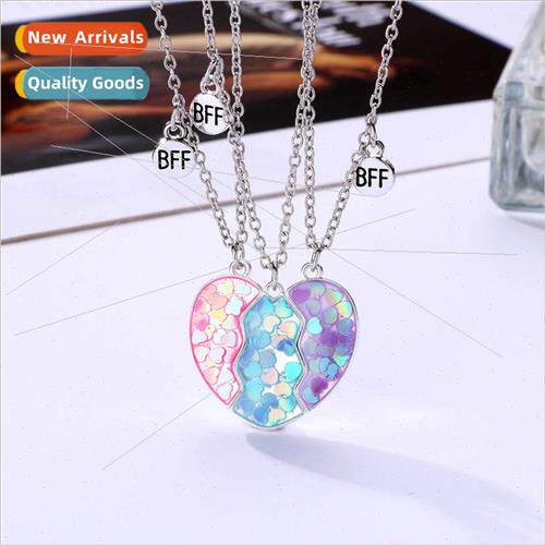 ins wind magnet necklace set good friend trio colorful sequi