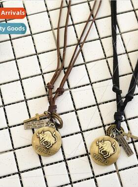 12 Zodiac gns Necklace Taurus Necklace Cowhide Necklace Euro