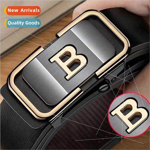 Men belt letter inside wear toothless automatic cowhide belt