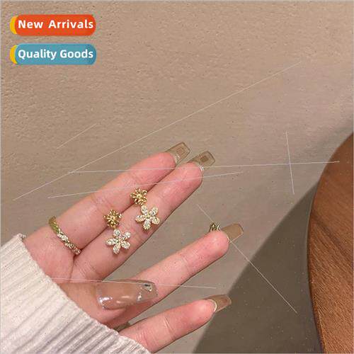 Gold flower zirconia earrings female spring 2022 new sense e