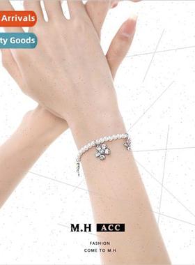 Colorful zirconia flower pearl bracelet women rustic delicat