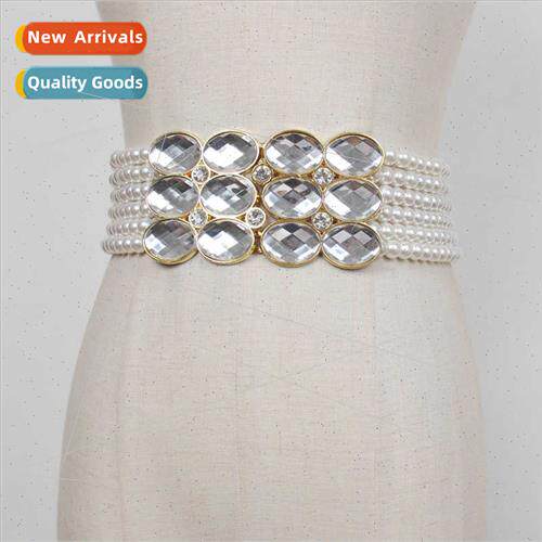 Pearl rhinestone belt skirt simple versatile sweet ladies be