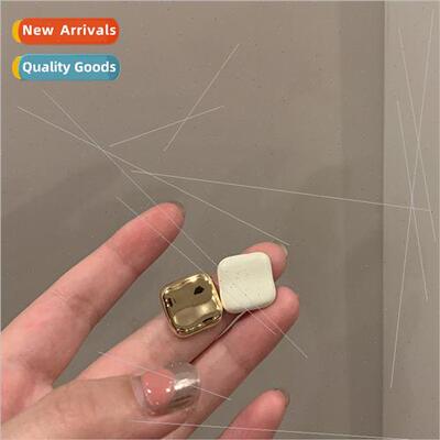 Cream coconut square earrings female Korea new tide s925 nic