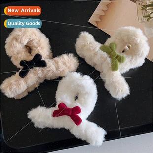 back cross bow clip grab head plush clips hair velvet Korea