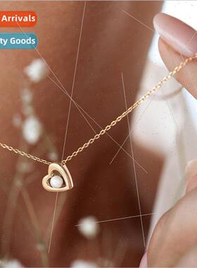 Pearl love heart necklace retro fashion niche design openwor