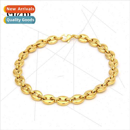 Hip Hop Men Stainless Steel Pig Nose Bracelet Coffee Bean Br