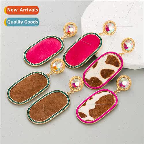 Europe leather earrings alloy diamonds personalized leopard