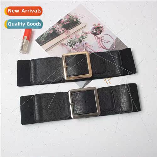 Extra-wide pin buckle decorative belt female hollow elastic