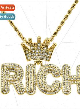 Men hipster Europe hip-hop full diamond crown letters pendan