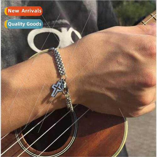 Cross skeleton double chain cross tanium steel men bracelet