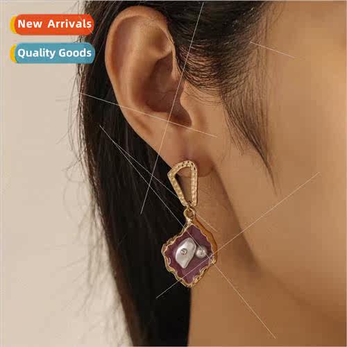Korea ins new geometric purple oil drop earrings baroque sha