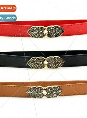 Vintage Double Peach Heart Pair Buckle Belt Women Thin Elast