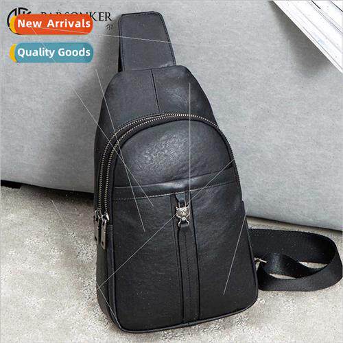 Summer new men leather chest bag fashion simple crossbody ba