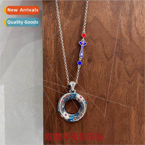 Two fish peace button pendant enamel hollowing craft retro e