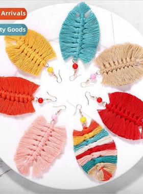Bohemian fan-shaped tassel weaving earrings Chinese cheongsa