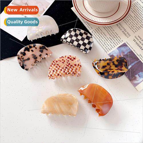 French checkerboard grid acetate hair clips female back head