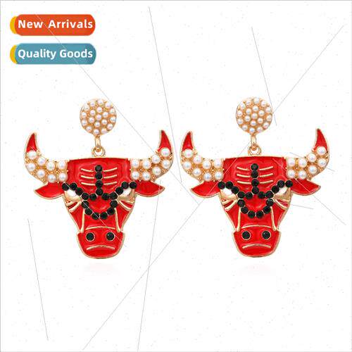 Exaggerated animal oil drop earrings retro alloy wh pearl ea
