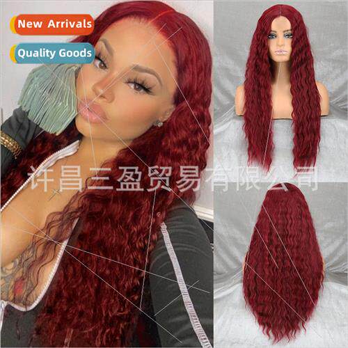 Europe Lace Wigs Wine Red Long Small Curly Chemical Fiber Me