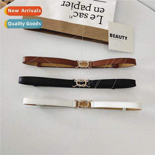 ins gold buttons buckle belt thin dress simple waist seal fe