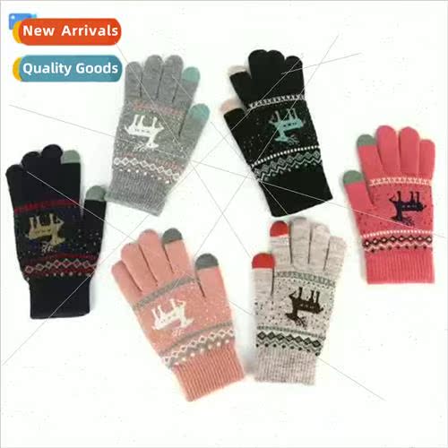 Winter padded deer couple multifunction jacquard gloves touc