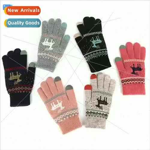 Winter padded deer couple multifunction jacquard gloves touc