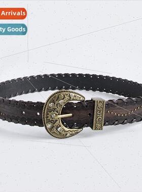 new women retro do old threading rivets embossed coffee colo