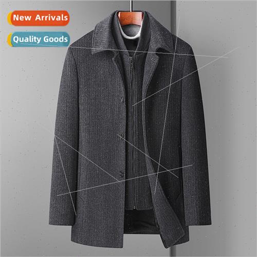 Dad winter wool tweed coat jacket removable liner men middle