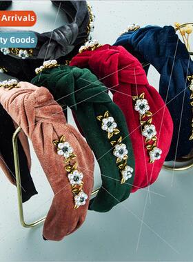 Hair bands Europe new Korean solid color velvet simple pearl