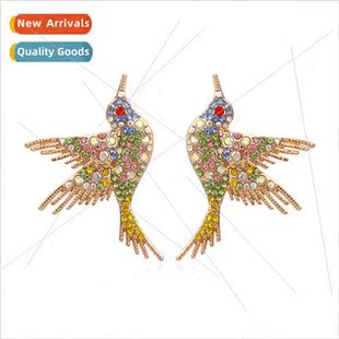 alloy diamond earrings retro bird creative fashion colorful