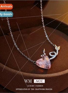 Diamond irregular pink love heart necklace ins niche collarb