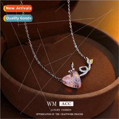 Diamond irregular pink love heart necklace ins niche collarb