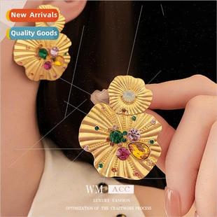 diamonds fan fashion needle earrings flower lver shaped