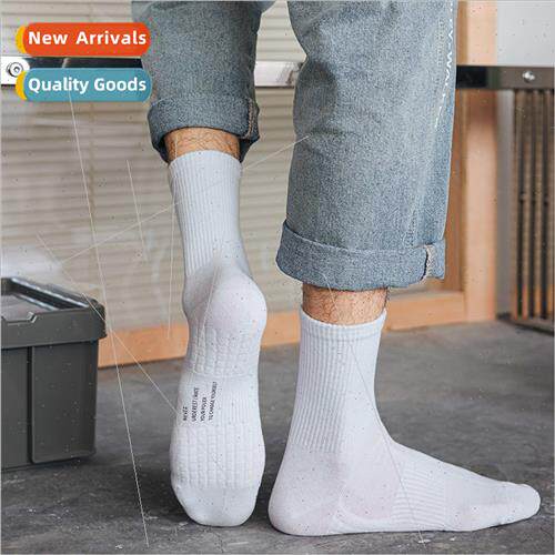 Black whe socks men mid-calf spring fall cotton bottom sport